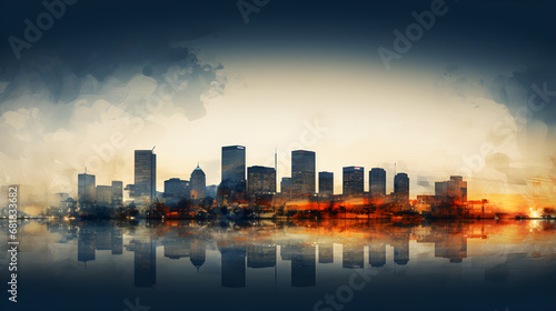 colored abstract city skyline with reflection - modern digital painting - generative AI © chris3d