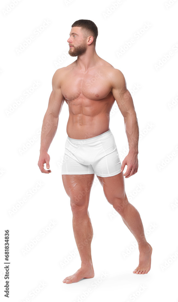 Young man is stylish underwear on white background Young man is stylish underwear on white background