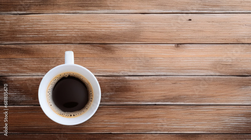 Coffee beans and americano, wooden table with copy space