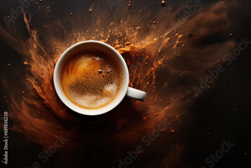 Abstract cup of coffee and coffee splashes around
