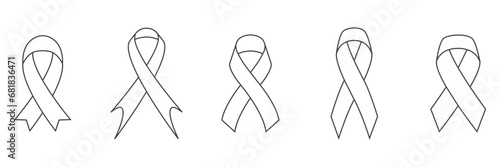 Simple Black awareness ribbon flat icon set on transparent background. Symbol of mourning and melanoma. Raster version. awareness ribbon as a symbol of humanity, moral support, 