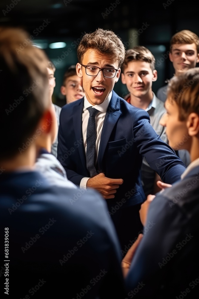 CEO of a company teaching to a bunch of young businessmen CEO of a company teaching to a bunch of young businessmen