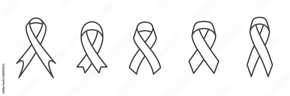Black awareness ribbon line icon on transparent background. Symbol of mourning and melanoma. Raster version. awareness ribbon as a symbol of humanity, moral support. illustration of black line ribbon. - obrazy, fototapety, plakaty 