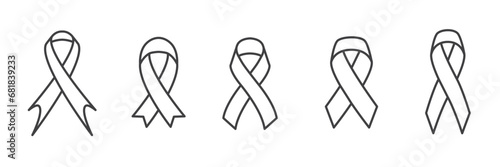 Black awareness ribbon line icon on transparent background. Symbol of mourning and melanoma. Raster version. awareness ribbon as a symbol of humanity, moral support. illustration of black line ribbon.