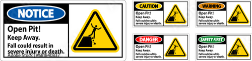 Danger Sign Open Pit Keep Away Fall Could Result In Severe Injury Or Death