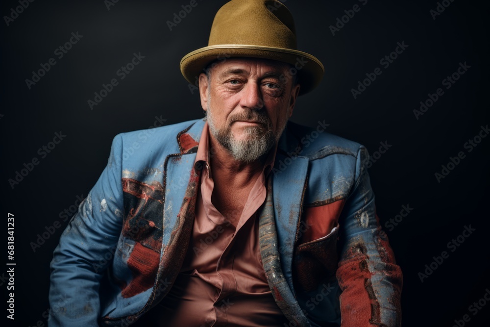 Retro portrait of a senior man in a hat and jacket.