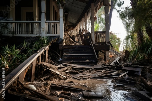 Catastrophic Hurricane destroy house flood. Home construction. Generate Ai