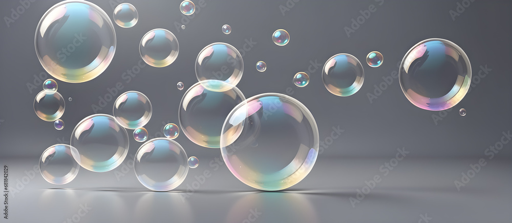 Gray Soap Bubbles Digital Background Design Graphic Banner Website Flyer Ads Gift Card Template