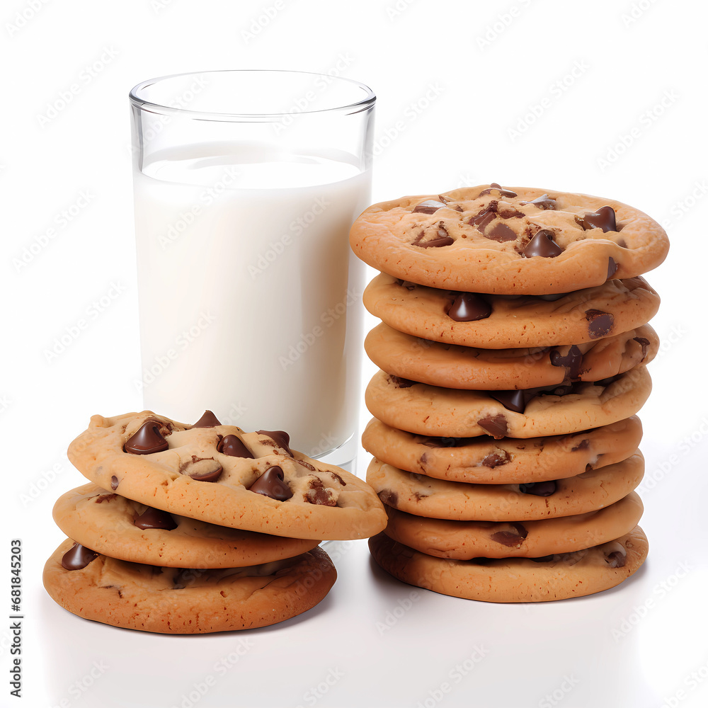 chocolate chip cookies and milk isolated. generative ai chocolate chip cookies and milk isolated. generative ai