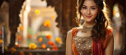 In the ancient city of Ayutthaya, a young Thai woman in a beautiful traditional costume called "Thai Dress" captured the attention of people. With her cute smile and happy disposition, she radiated