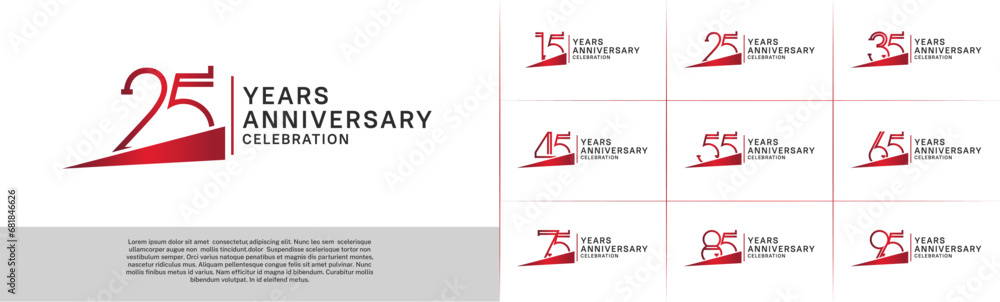 set of anniversary logotype red color with red ribbon for special celebration event