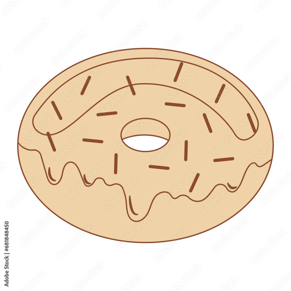 Fototapeta premium Brown line donut. Cute flat vector illustration with dessert theme. Food.
