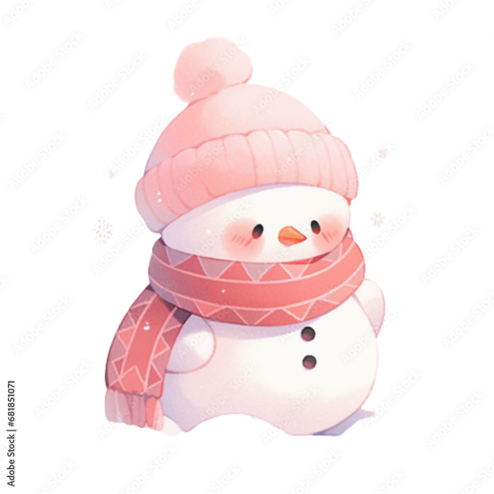 Snowman in a hat, scarf and mittens on a white background,Generative AI