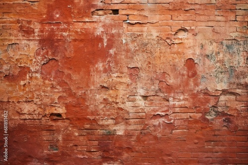 A rustic, brick-red wall with a rough, weathered texture