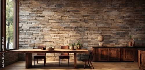A stone veneer wall with a rustic charm.