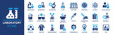 Laboratory icon set. Containing experiment, test tube, microscope, flask, chemical, biology, research, lab and more. Solid vector icons collection.