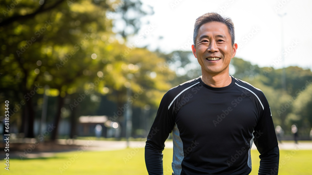 公園で運動をするシニア男性