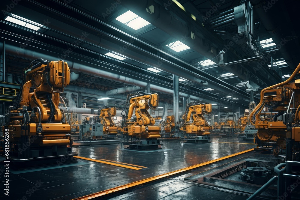 Industrial hall. Machinery worker plant. Generate Ai Industrial hall. Machinery worker plant. Generate Ai