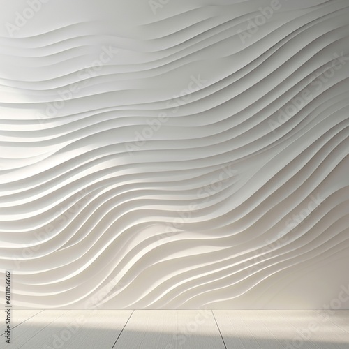 A wall with a minimalist white 3D wave pattern, creating a sense of movement