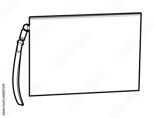 Pochette clutch silhouette bag. Fashion accessory technical illustration. Vector satchel front 3-4 view for Men, women, unisex style, flat handbag CAD mockup sketch outline isolated