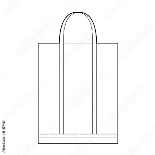 Tote Bag silhouette bag. Fashion accessory technical illustration. Vector satchel front view for Men, women, unisex style, flat handbag CAD mockup sketch outline isolated