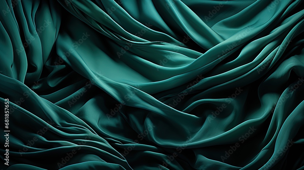 Obraz premium Luxurious Teal Silk Fabric with Dynamic Curves and Rich Color