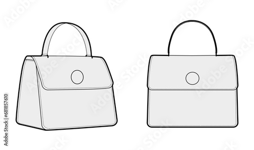 Carry Mini Bag silhouette bag. Fashion accessory technical illustration. Vector satchel front 3-4 view for Men, women, unisex style, flat handbag CAD mockup sketch outline isolated