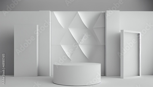 white wall blank podium splay abstract background 3d rendering minimal platform room display scene template modern sale stage geometric exhibition fashion design commercial business product dais photo
