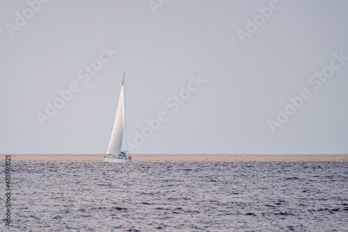 sailboat on the river silver