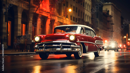 Vintage car in an urban street at night © HillTract