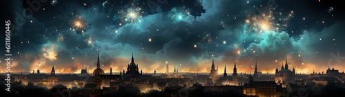Cityscape at Night: A Spectacular Celebration Under the Starry Sky