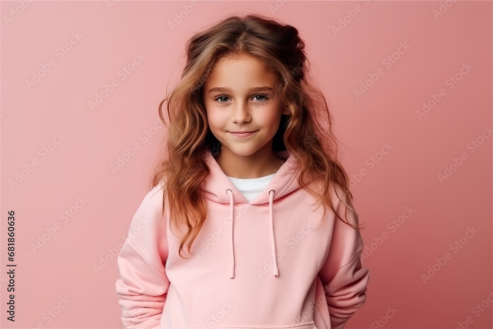 Portrait of a cute little girl in a pink hoodie. Portrait of a cute little girl in a pink hoodie.