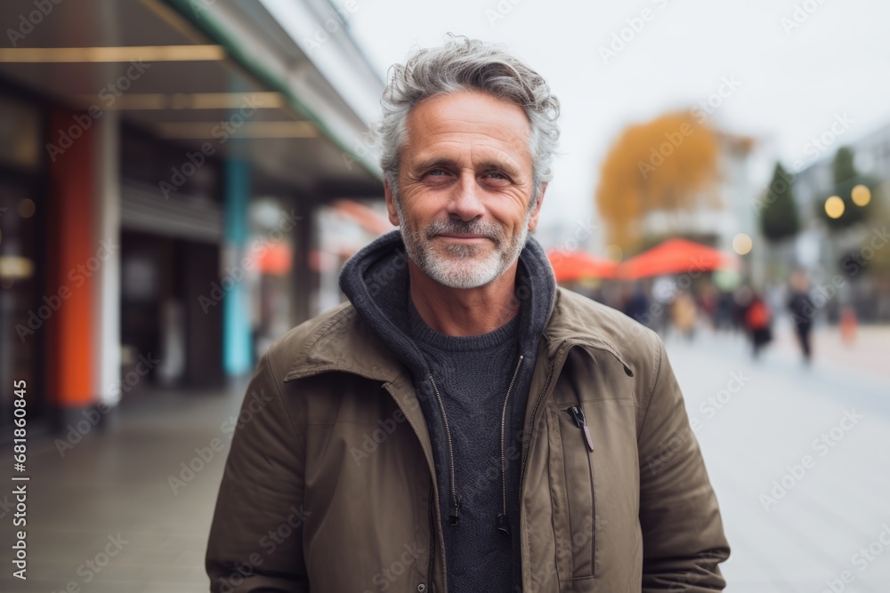 Portrait of a handsome middle-aged man with grey hair and beard on the street. Portrait of a handsome middle-aged man with grey hair and beard on the street.