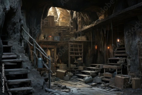 Cryptic Interior mine. Coal copper interior. Generate Ai