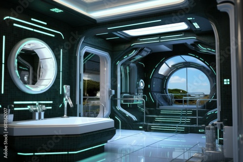 Luxurious Interior modern futuristic bathroom. Home decor. Generate Ai