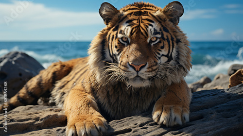 tiger in the water HD 8K wallpaper Stock Photographic Image 
