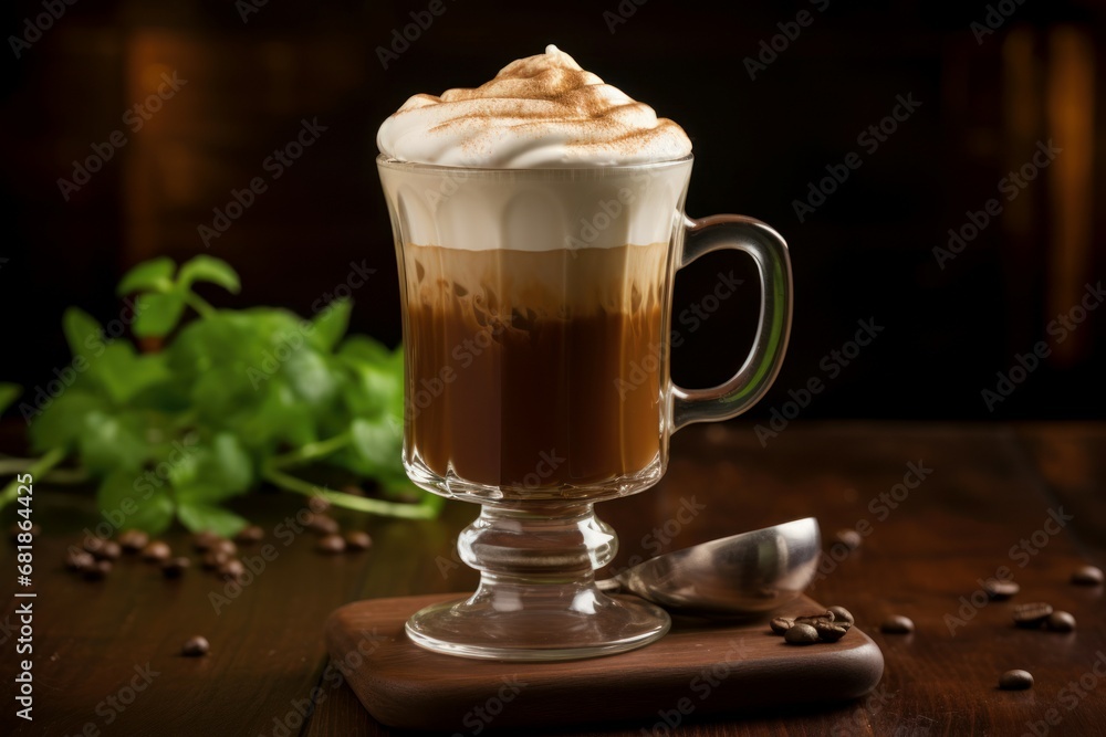 Frothy Irish coffee beverage. Cup drink mug. Generate Ai Frothy Irish coffee beverage. Cup drink mug. Generate Ai