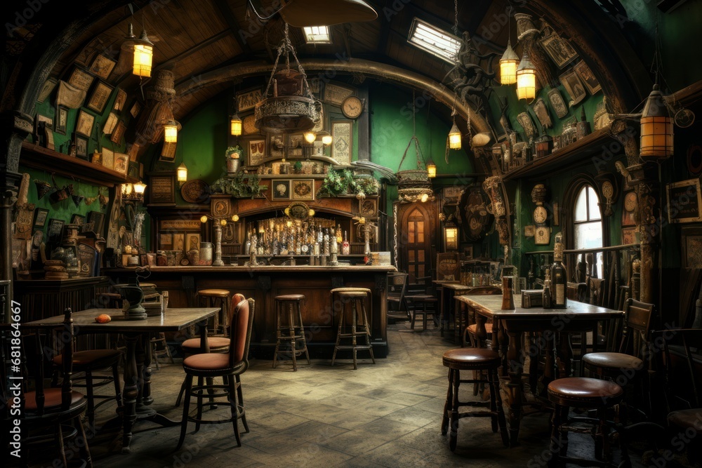 Rustic Irish pub wood. Cozy whisky. Generate Ai