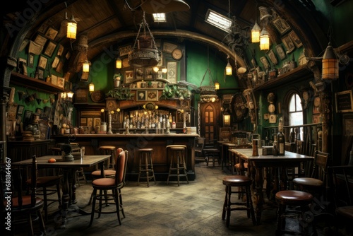 Rustic Irish pub wood. Cozy whisky. Generate Ai photo