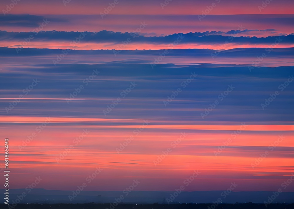 夕焼けの空筋のように真っ直ぐな雲青とピンクのコラボレーション