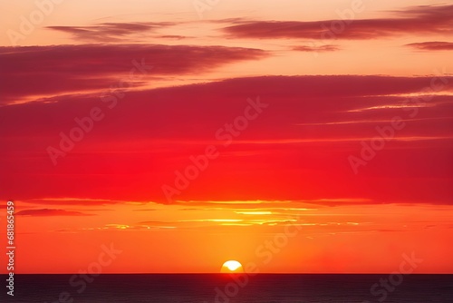 真っ赤に染まる夕焼け太陽が沈む瞬間の海の景色