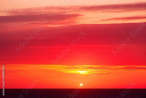 真っ赤に染まる夕焼け太陽が沈む瞬間の海の景色