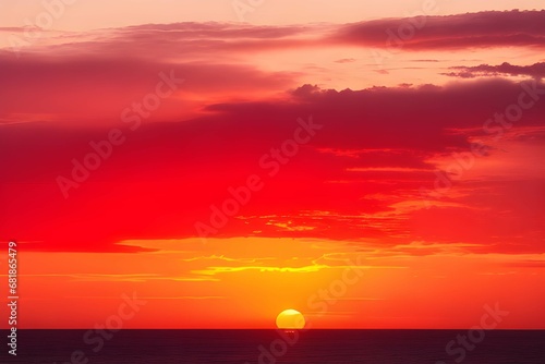 真っ赤に染まる夕焼け太陽が沈む瞬間の海の景色 © sky studio