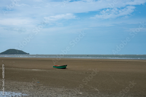 The sea water is so low that you can see sand.