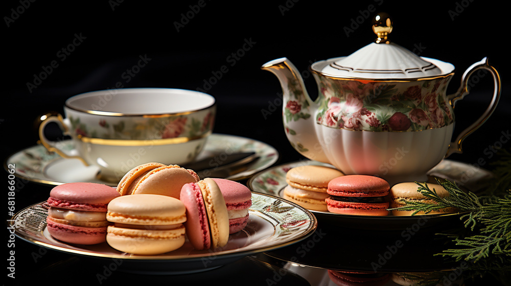Fototapeta premium tea and cookies HD 8K wallpaper Stock Photographic Image 