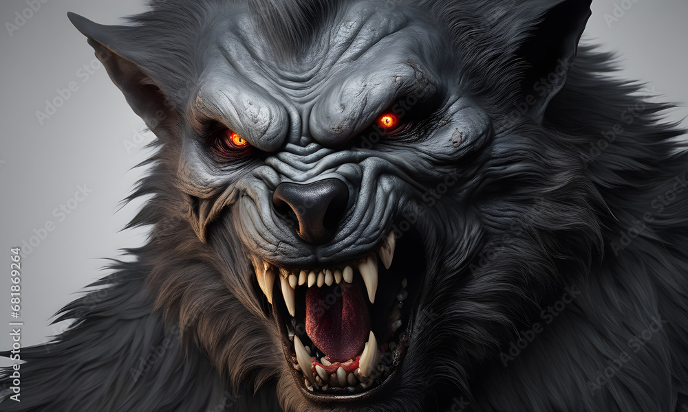 Angry Werewolf Portrait Background Image Digital Render Banner Website Horror Poster Halloween Card Template Angry Werewolf Portrait Background Image Digital Render Banner Website Horror Poster Halloween Card Template