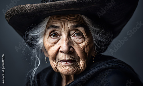 Old Witch Portrait Image Digital Render Background Banner Website Horror Poster Halloween Card Template © amonallday