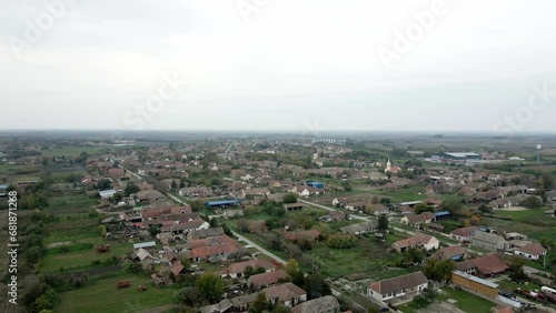 Wallpaper Mural Aerial footage of a village with agricultural fields in cloudy October day Torontodigital.ca