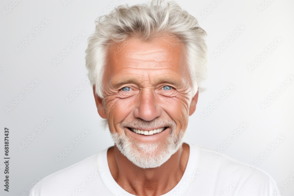 Portrait of happy senior man looking at camera and smiling, on grey background Portrait of happy senior man looking at camera and smiling, on grey background