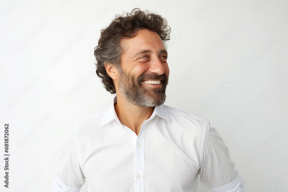 Portrait of a smiling middle-aged man in a white shirt Portrait of a smiling middle-aged man in a white shirt